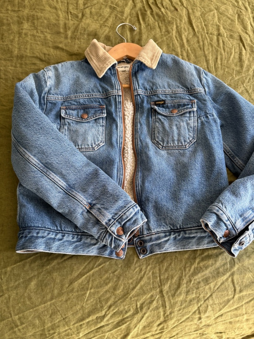Wrangler Blue Denim Sherpa Jacket with Corduroy Collar